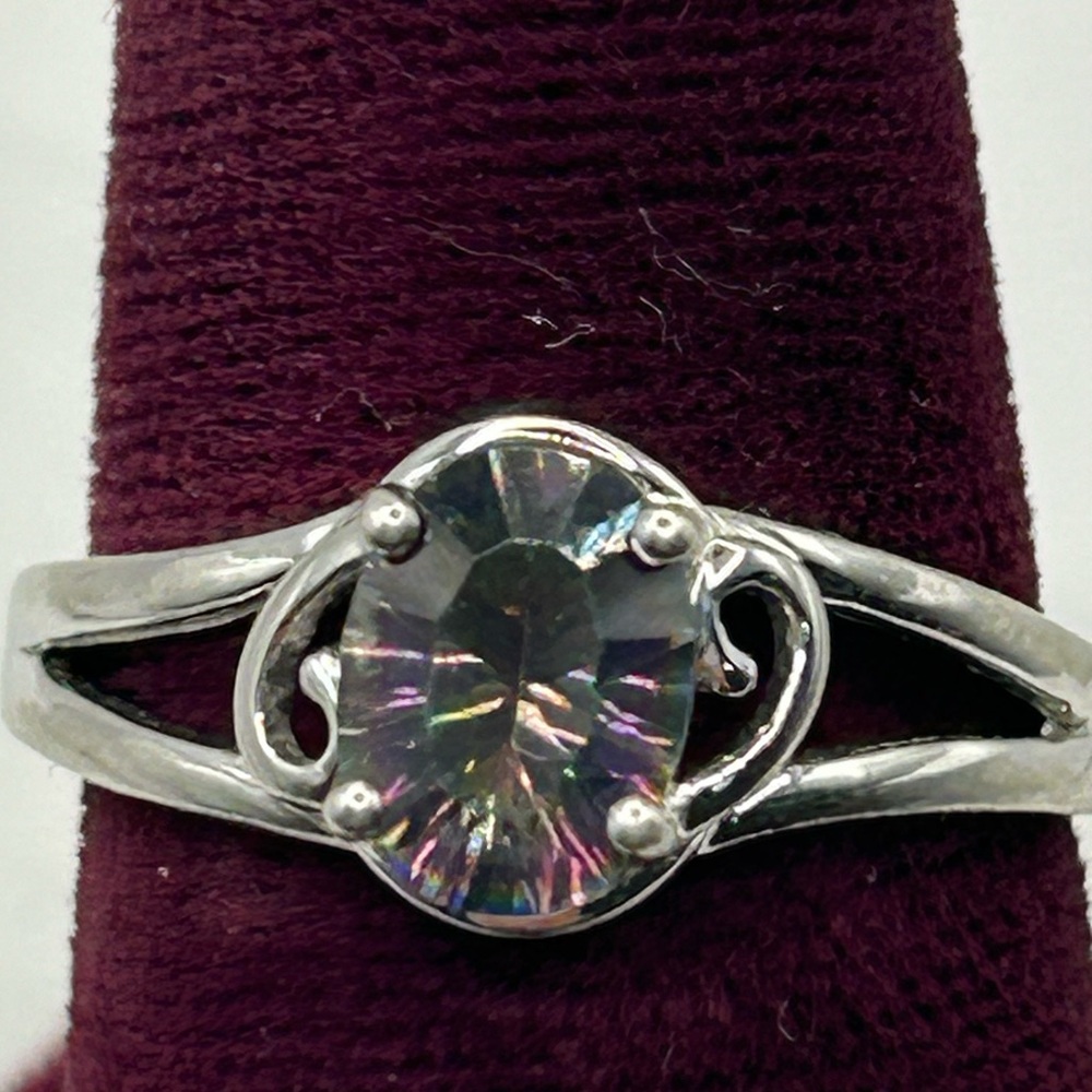 Signed JH Young Sterling Silver Oval Mystic Topaz Ring